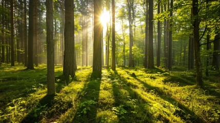 Sunlight filtering through newly planted trees in a reclaimed forest, promising renewal