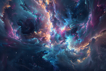 Abstract Galactic Horizon: An Ethereal Depiction of Cluster Synthesis - obrazy, fototapety, plakaty