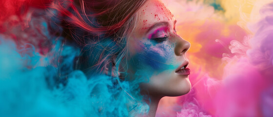 vivid color background of woman face