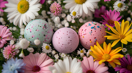 bath bombs on a background of flowers


