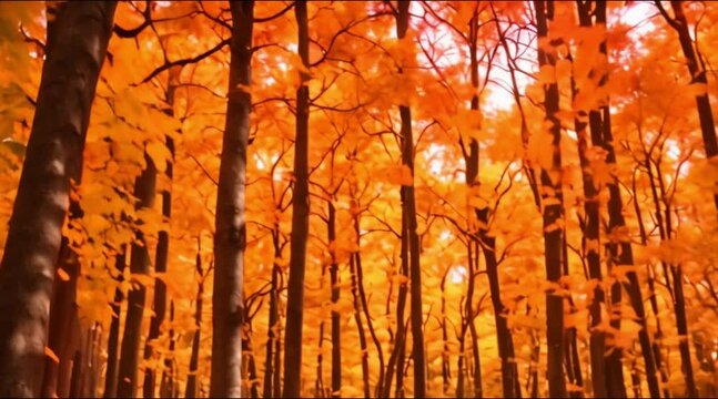 A forest of brightly colored autumn trees.

