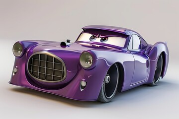 3D cartoon Character Purple car mockup