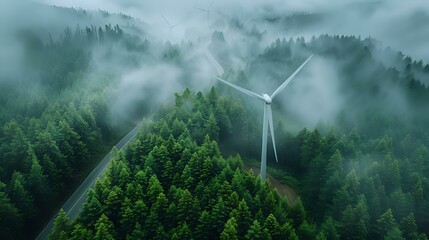 Ethereal Beauty of Renewable Energy in Fog