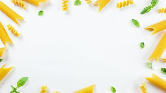 freeze frame. flat depiction of kitchen themes. spoons with forks and pasta. Cooking pasta. isolated on a white background. close-up.