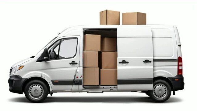 freeze frame. small trucking concept. postal beads. cardboard boxes with cargo.