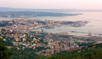 Fototapeta na wymiar Trieste, Italy, cityscape at sunset