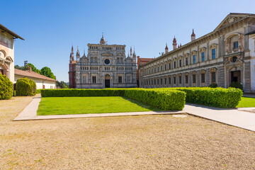 Wonderful shot of Certosa di Pavia monastery at sunny day