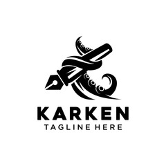 kraken octopus pen tools logo vector icon illustration