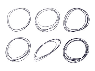 Random Hand Drawn Circle Scribbles Set Vector Scribble pen drawing Doodles vector