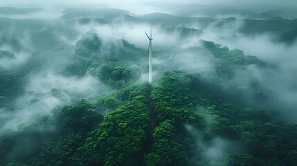 Majestic Wind Turbine in Ethereal Mist