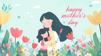 Obraz na płótnie Canvas A postcard to the mother's day, with paper flowers and lettering. The illustration can be used in the newsletter, brochures, postcards, tickets, advertisements, banners.