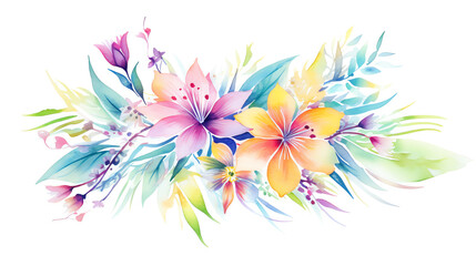 Obraz premium Vibrant watercolor floral arrangement, set against pure white, ideal for botanical art prints or elegant greeting cards