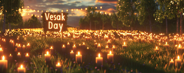 Illuminating Vesak day celebration with thousands of candle lights