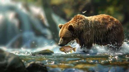 Fototapeten BEAR hunting fish in a river during the day in high resolution and high quality. animal concept, bear © Marco