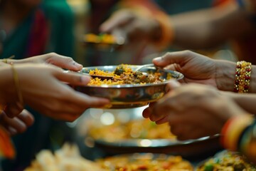 Sharing traditional Indian meals during a festive gathering