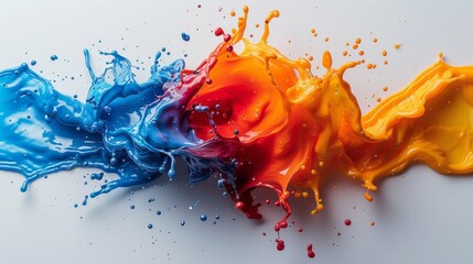 Vibrant multi-colored paint splash on white background