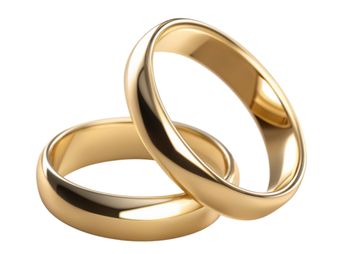 gold rings closeup on a transparent background