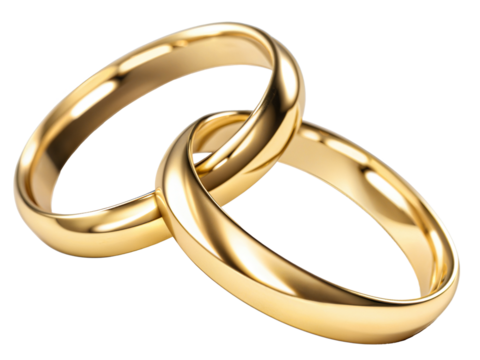 gold rings closeup on a transparent background
