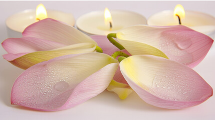 Tranquil candlelight and dewy pink petals close-up