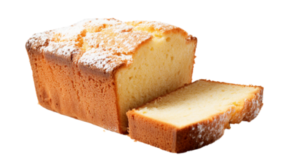 Delicious Vanilla Pound Cake Slice with Sugar Glaze on Transparent Background, Tempting Dessert Concept for Bakery Brochures and Culinary Blogs