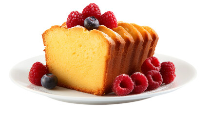Delicious Vanilla Pound Cake Slice with Sugar Glaze on Transparent Background, Tempting Dessert Concept for Bakery Brochures and Culinary Blogs