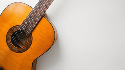 Horizontal AI illustration classic Spanish guitar on white background. Hobbies and entertainment.