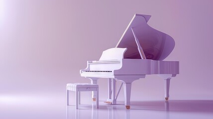 Horizontal AI illustration grand piano in lavender light. Hobbies and entertainment concept.