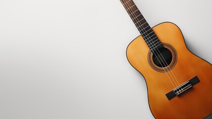 Horizontal AI illustration classical guitar on minimalist backdrop. Hobbies, entertainment concept.