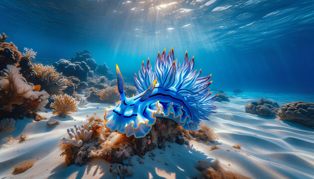 a Blue Dragon Nudibranch (Pteraeolidia semperi) in its natural underwater environment