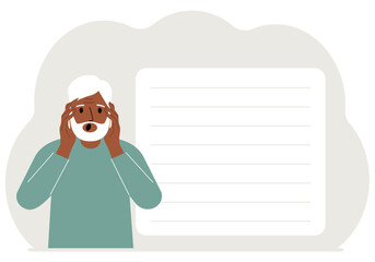 The man clasped his head in his hands. Shock, surprise. Vector flat illustration.