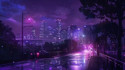Nighttime Lofi: Purple Skyline, Manga Anime Touch