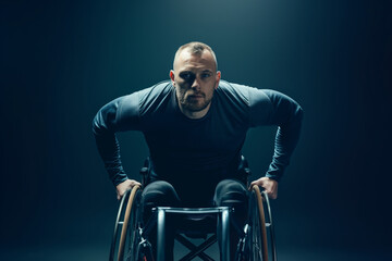 Athletic man in a wheelchair with intense look