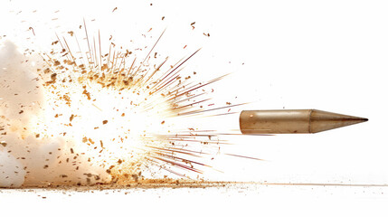 A bullet is shot out of a gun, leaving a trail of smoke and debris in its wake