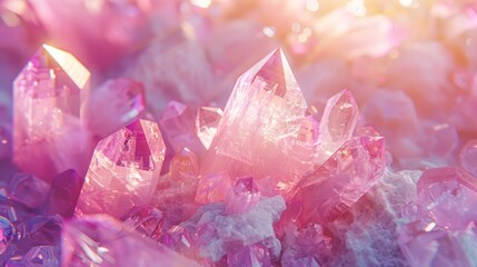 Pink Abstract Background with Crystals and Stones. Aesthetic Design Concept. Crystal SPA and Healing Concept