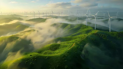 Fotobehang Tranquil Wind Farm: Aerial View of Sustainable Energy © Maquette Pro