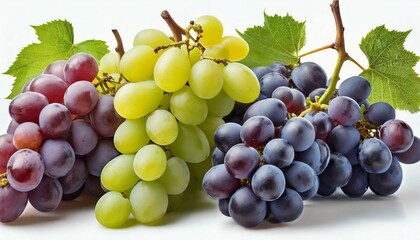 Set of grapes of different varieties and colors, isolated on a white background. 