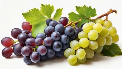 Set of grapes of different varieties and colors, isolated on a white background. 
