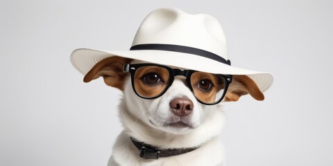 Portrait of a beautiful Chihuahua in sunglasses and a panama hat