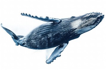 Grandeur of a majestic humpback whale, breaching the surface of the ocean with effortless grace, isolated on pure white background. - obrazy, fototapety, plakaty