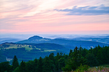 Wasserkuppe - panoramic view from the Radom observatory on the Wasserkuppe in the Hessian Rhön in...