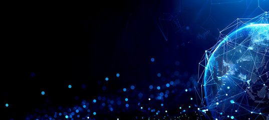 Fototapeta premium Abstract background with digital technology and the global network concept, planet earth in the form of glowing particles and connecting lines and dots. futuristic, technology, connection, earth