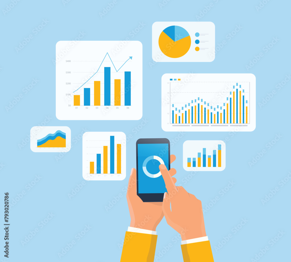 Aufkleber business data analytics design concept. and flat vector illustration business finance investment monitor report dashboard.	