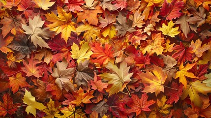 Dynamic display of autumn leaves in fiery colors intricately assembled to showcase natures vibrant fall tapestry