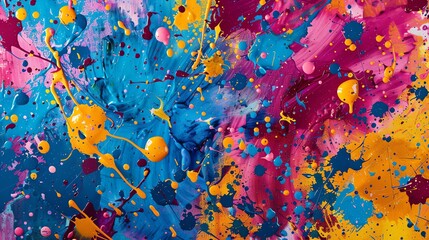 Energetic background with multicolored paint splashes in a dynamic splatter pattern ideal for bold and expressive art