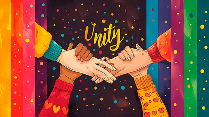 This vibrant illustration showcases hands clasped in unity with a rainbow of colors symbolizing gay pride and LGTBIQ+ alliance It's an impactful expression of togetherness