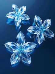 Blue volumetric glass flowers on a blue background - 793023730