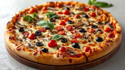 Delectable Veggie Pizza with Mushrooms, Tomatoes, and Assorted Toppings Generative AI