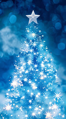 Christmas tree made of lights in blue color, postcard, background, design - 793024155