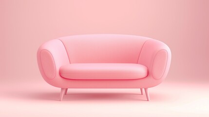 Round and cute pink sofa home interior belly, cartoon illustration style design, 3d