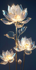 Glowing lotus flowers with lights and gold trim on dark background, background for wallpaper, poster, design - 793024905